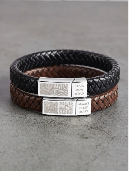 Mens Leather Fingerprint Bracelet - Multiple Prints | Rugged Gifts